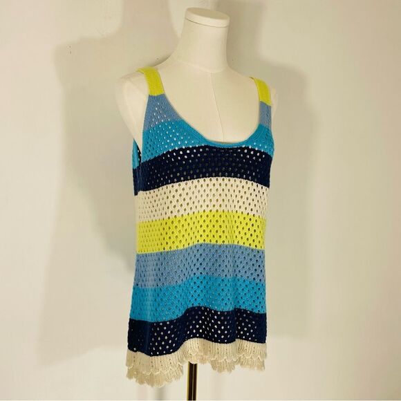 Design 365 Crocheted Blue, Yellow, & White Tank Top Size L - Picture 2 of 9